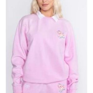 NWOT BSR Samii Ryan Pink Collar Shirt Fleece Pullover Patched Sweater Women's S